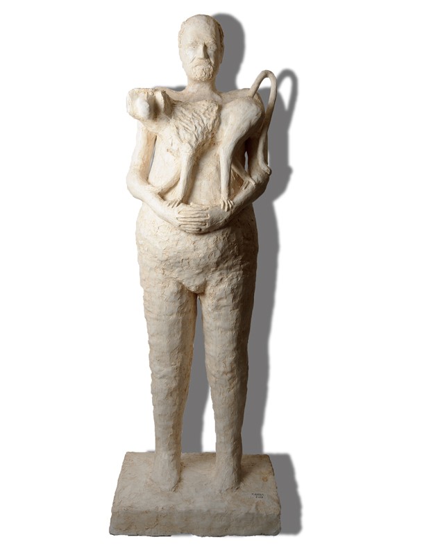 L’homme au babouin  Sculpture résine 195cm