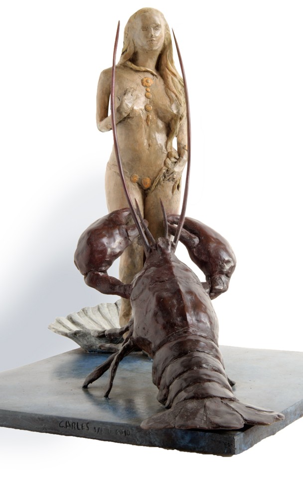 Léda au homard  Sculpture bronze 40cm