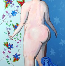 Magalie et son petit oiseau Huile sur toile 180X120cm