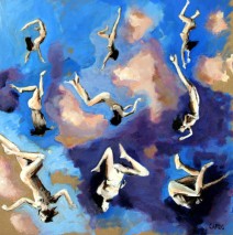 Nuages bleus  Acrylique et collage de photos sur toile 60X60cm