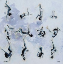 Flying angels in paradise Huile et collage sur toile 83X83cm